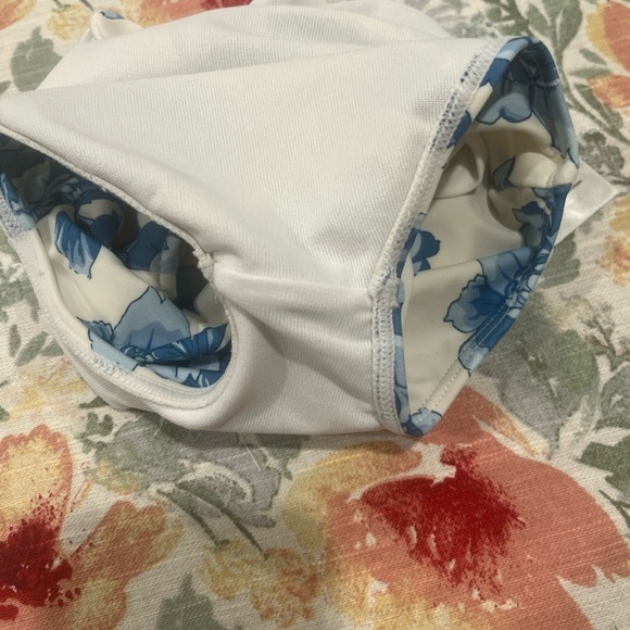 Janie and Jack White and Blue Floral Ruffle Swimsuit - Picture 4 of 5